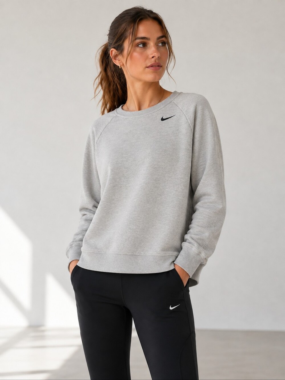 Nike Light Gray Crewneck Sweatshirt with Swoosh